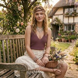 Express Ribbed V-Neck Knit Sweater Tank Top - Mauve Plum - Size Small